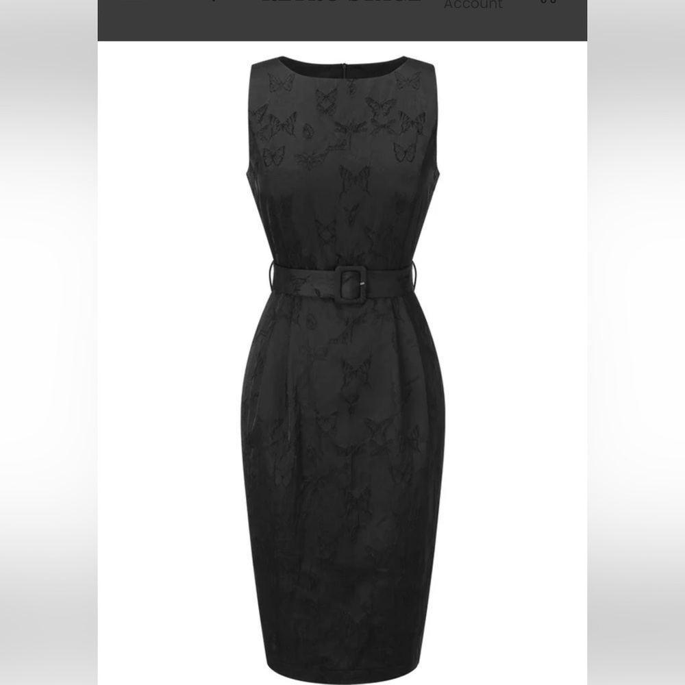 Lovely fitted black dress with subtle butterfly pattern. Never worn.
